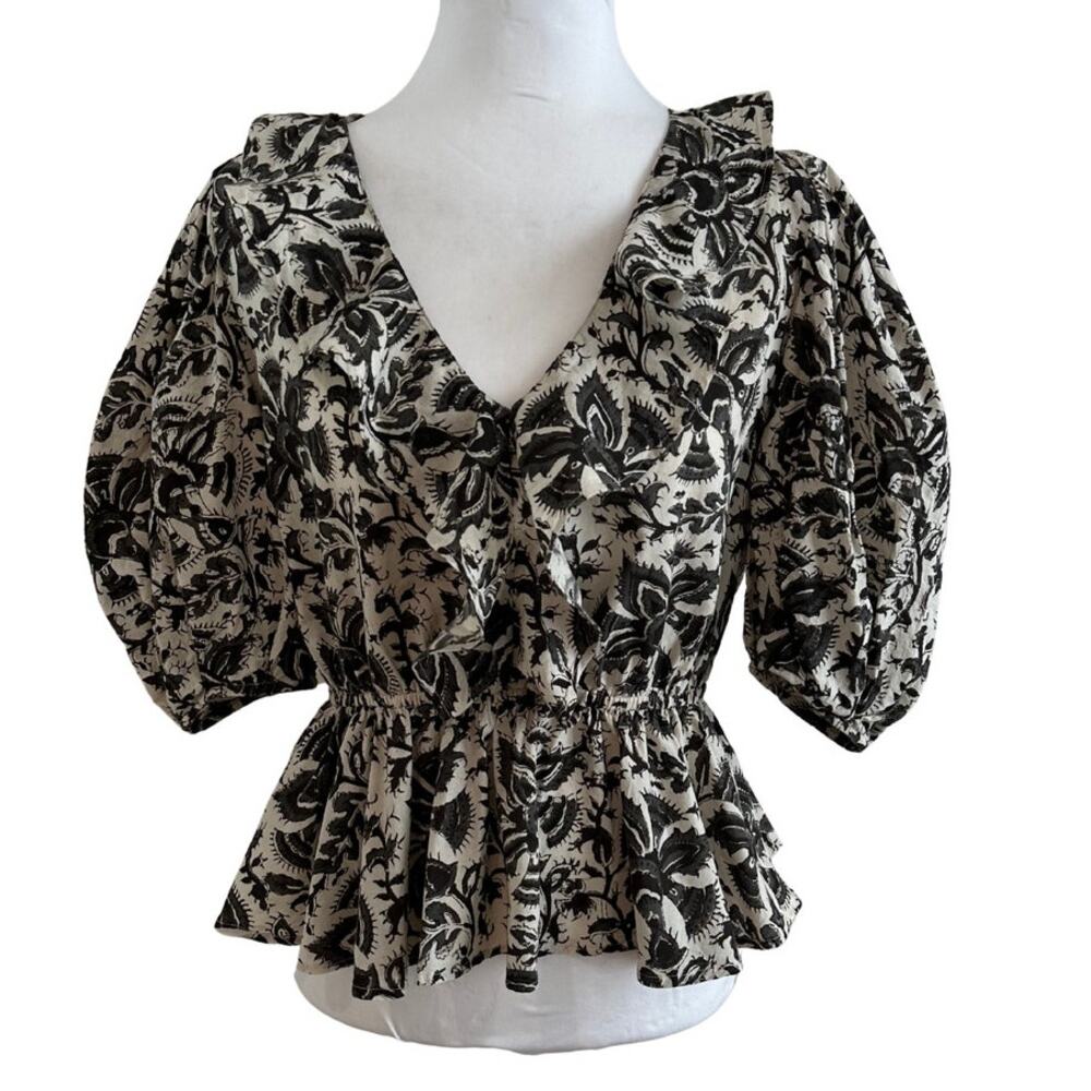 Anna Cate Tuckernuck Ruffle Black and White V Neck Peplum